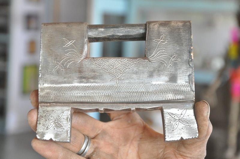 Vintage Iron Engraved Handcrafted Unique Solid Heavy Strip System Padlock