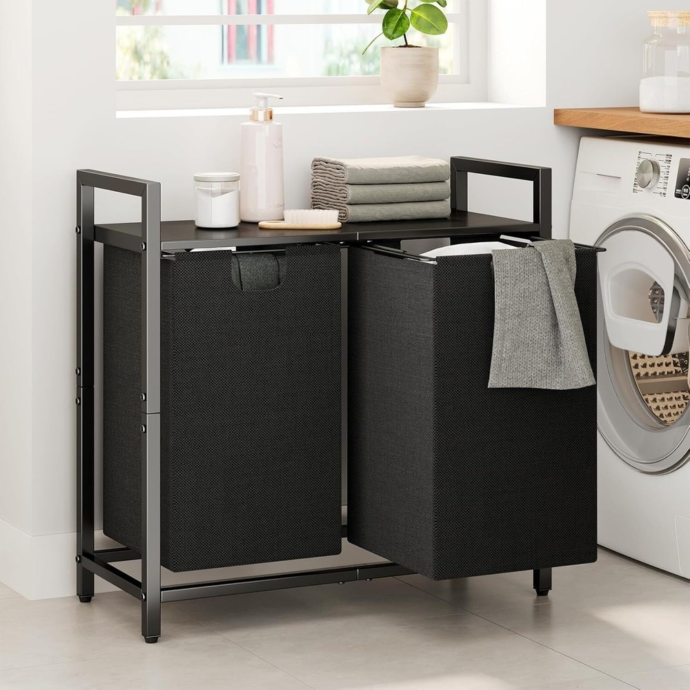 Laundry Basket Organizer Laundry Hamper with Shelf & 2 Pull-Out Removable Bags