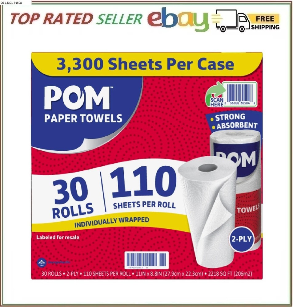 POM Individually Wrapped 2-Ply Paper Towels (110 sheets/roll, 30 rolls)