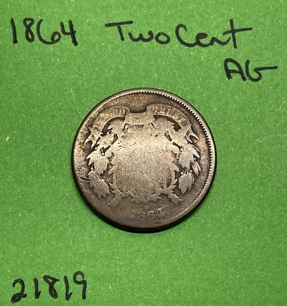 1864 Large Motto Two Cent 2c Piece AG About Good