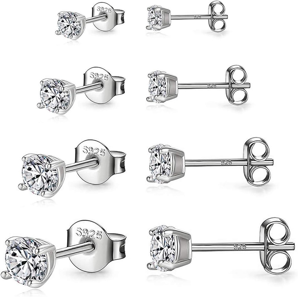 925 Sterling Silver Stud earrings Set | White Gold Plated Hypoallergenic Stud Ea