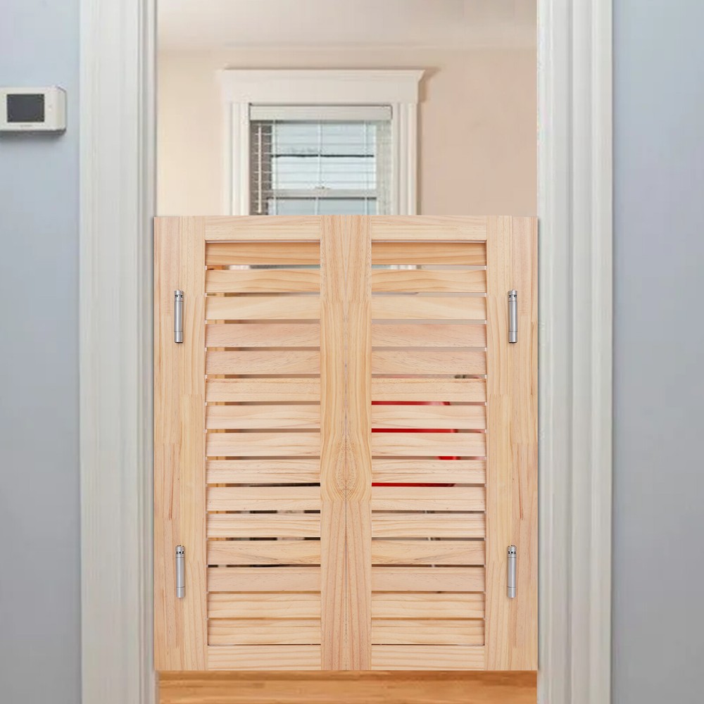 2pcs Wood Color Partition Doors, Wall Mounted Solid Wood Partition Doors