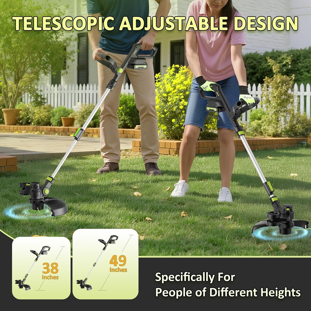 20V Cordless String Trimmer, Two 2.0Ah Battery Powered with Fast Charger, 12'...
