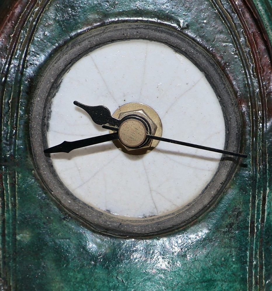 Stonesplitter Raku Pottery Mantle Clock With Mouse - Working
