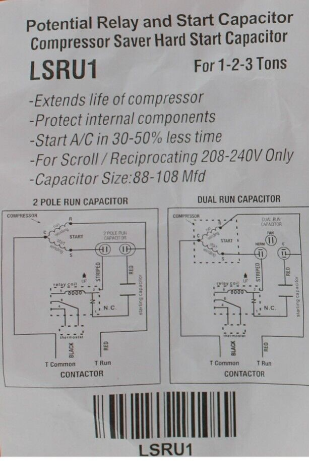 CSRU1 Compressor Saver Hard Start Kit for 1 to 3 Ton Systems SER-U1 LSRU1