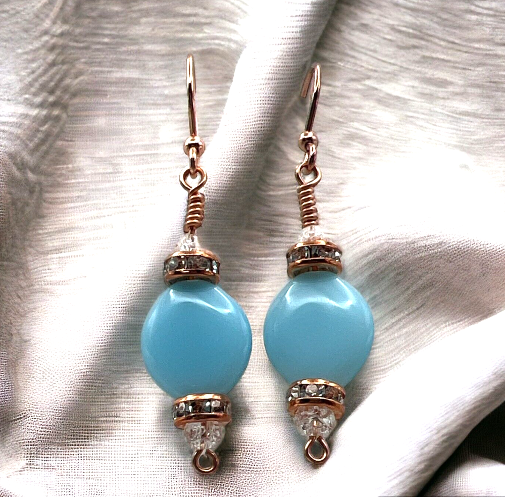 Handmade Copper finish light blue dangle earrings
