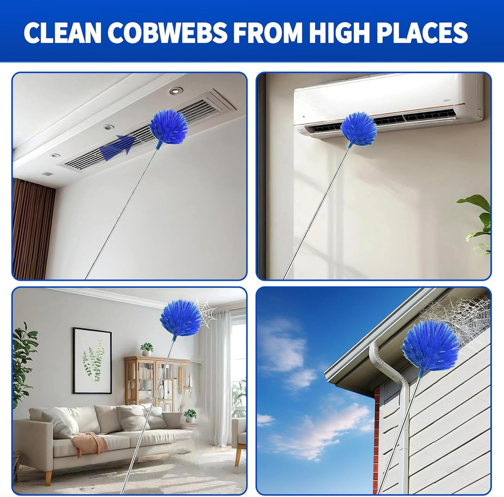 Cobweb Duster with Extension Pole, Washable Cleaning Duster Set with 2 Duster He