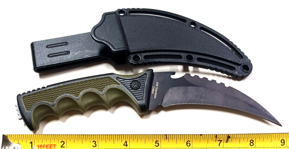 8.5" FIXED KARAMBIT SERRATED BLADE BOOT KNIFE WITH HARD CASE SHEATH