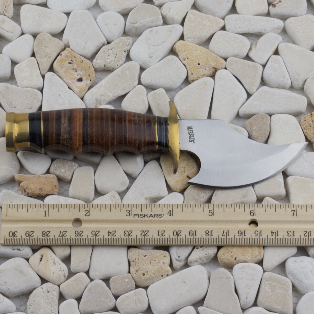 Marbles Stacked Leather Handle Skinner Fixed Blade Knife Brass Guard Pommel