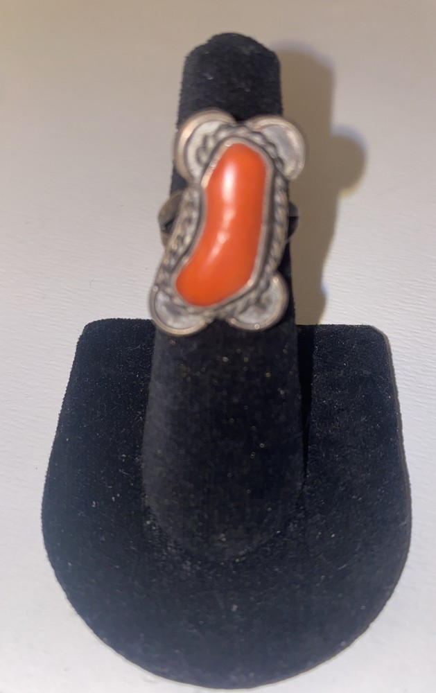 Vintage Silver Ring Size 5.25 Orange Stone