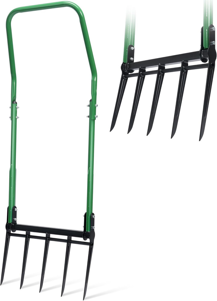 Broad Fork, Heavy Duty 5-Tine Garden Broadfork Hand Tiller, Digging Fork for Soi