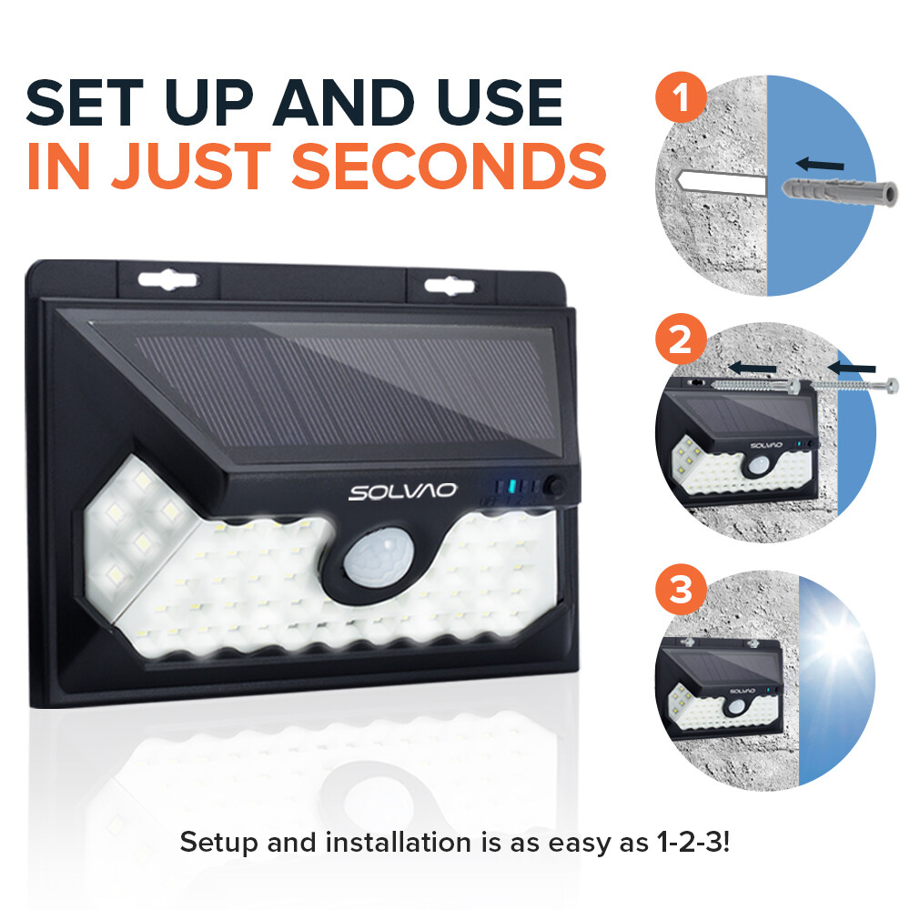 SOLVAO Solar Motion Sensor Lights (2 Pack) - Bright Outdoor Security Lighting