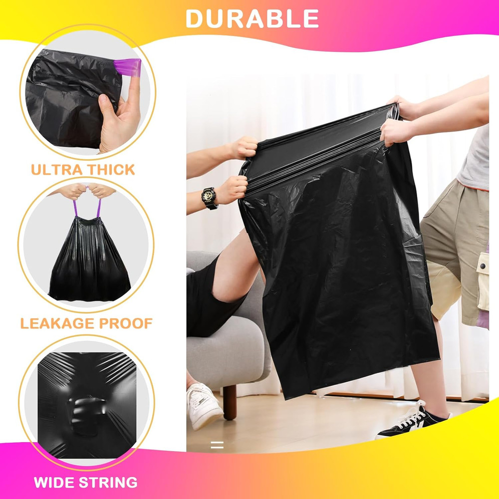 4 Gallon Drawstring Trash Bags,40 Count Black