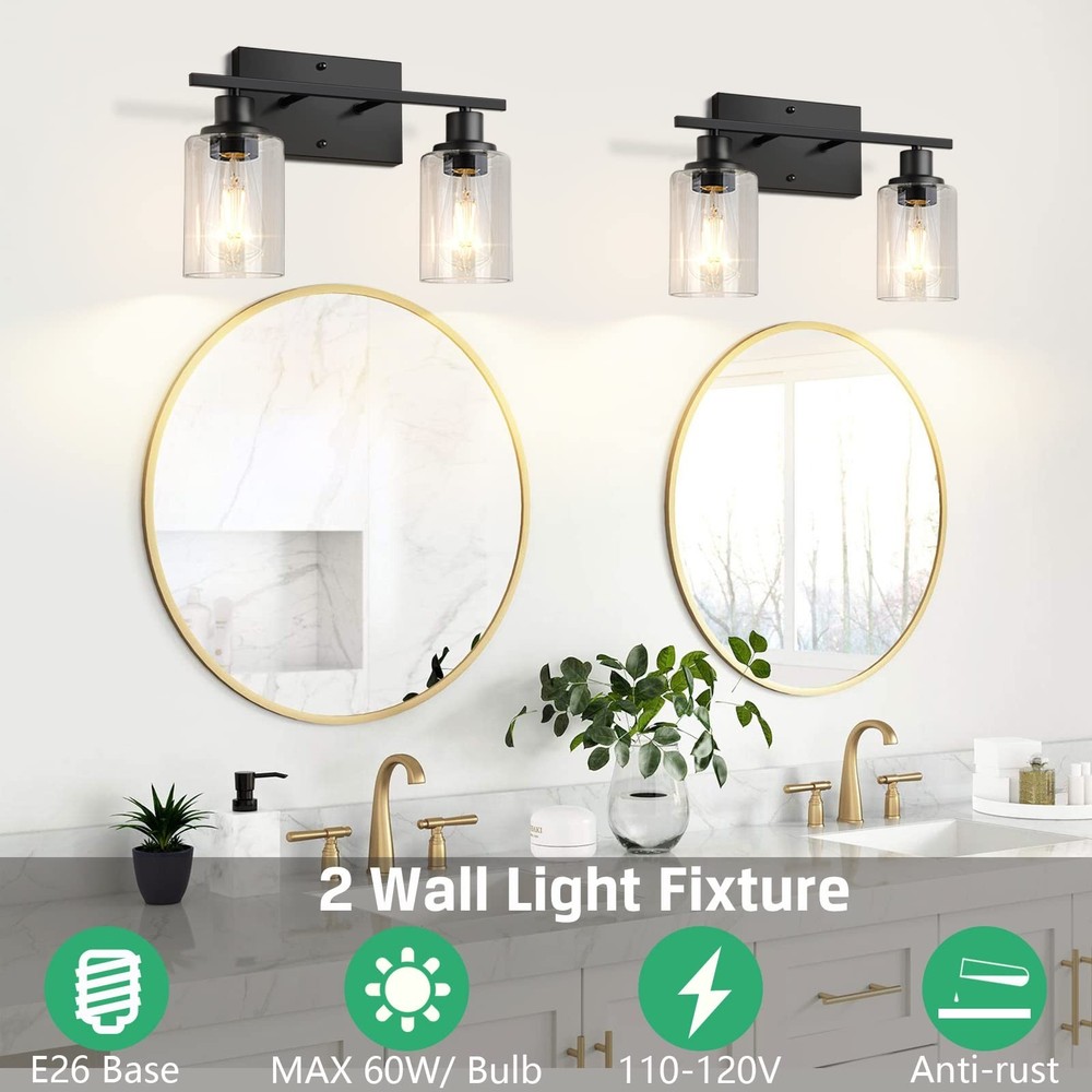 ShineTech 2-Light Bathroom Vanity Light Fixtures, Modern Wall Lighting with C...