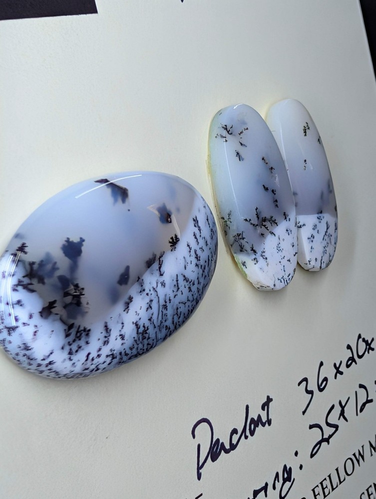 Scenic Dendritic Opal – Madagascar – 3pc Pendant and Earring Set - Top Grade