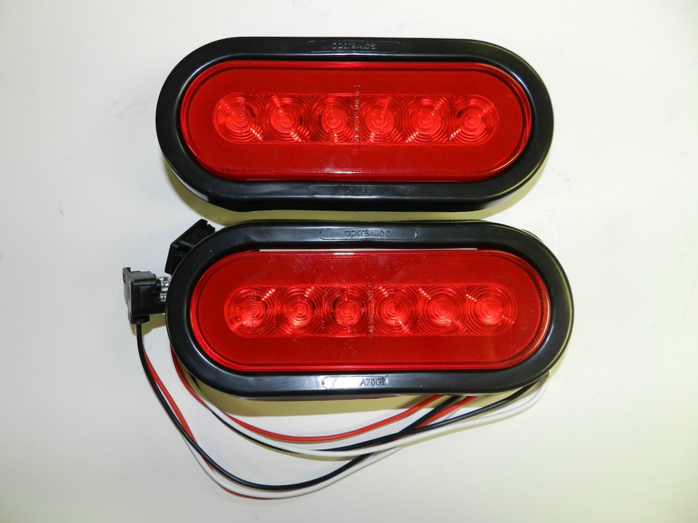 (2) Trailer Truck 22 LED RED 6" Oval Stop Turn Tail Light Optronics Glo-light