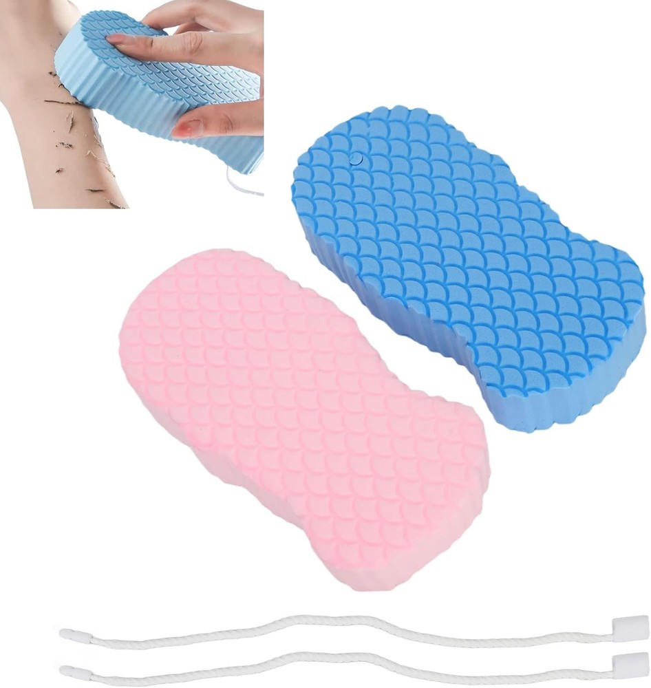 2PCS Exfoliating Bath Sponge, Fish Scale Pattern Shower Sponge 3D Super Soft Com