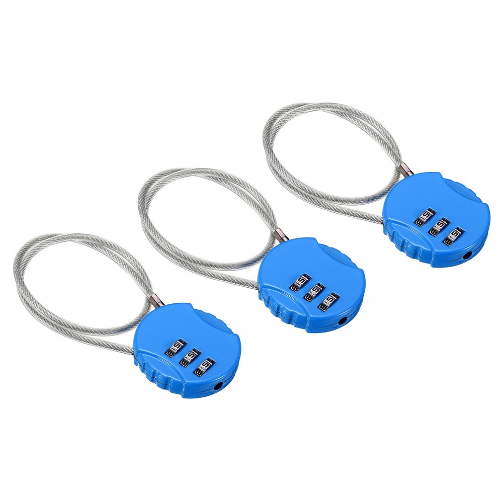 Small Combination Lock 11.8 Inch, 3 Pack 3 Digit Padlock for Locker, Bright Blue