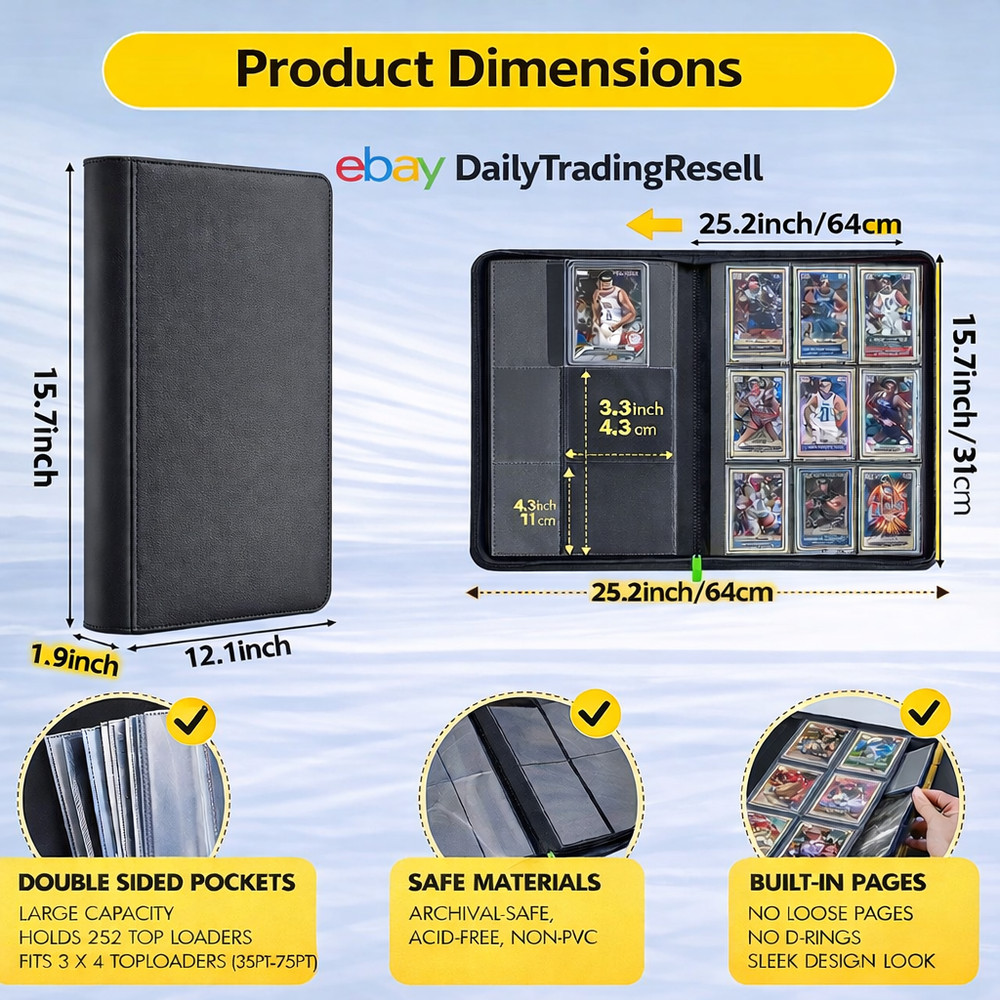 TopLoader Zipper Card Binder Top Loader - 252 Cards - 14 Pages- 9 Pocket