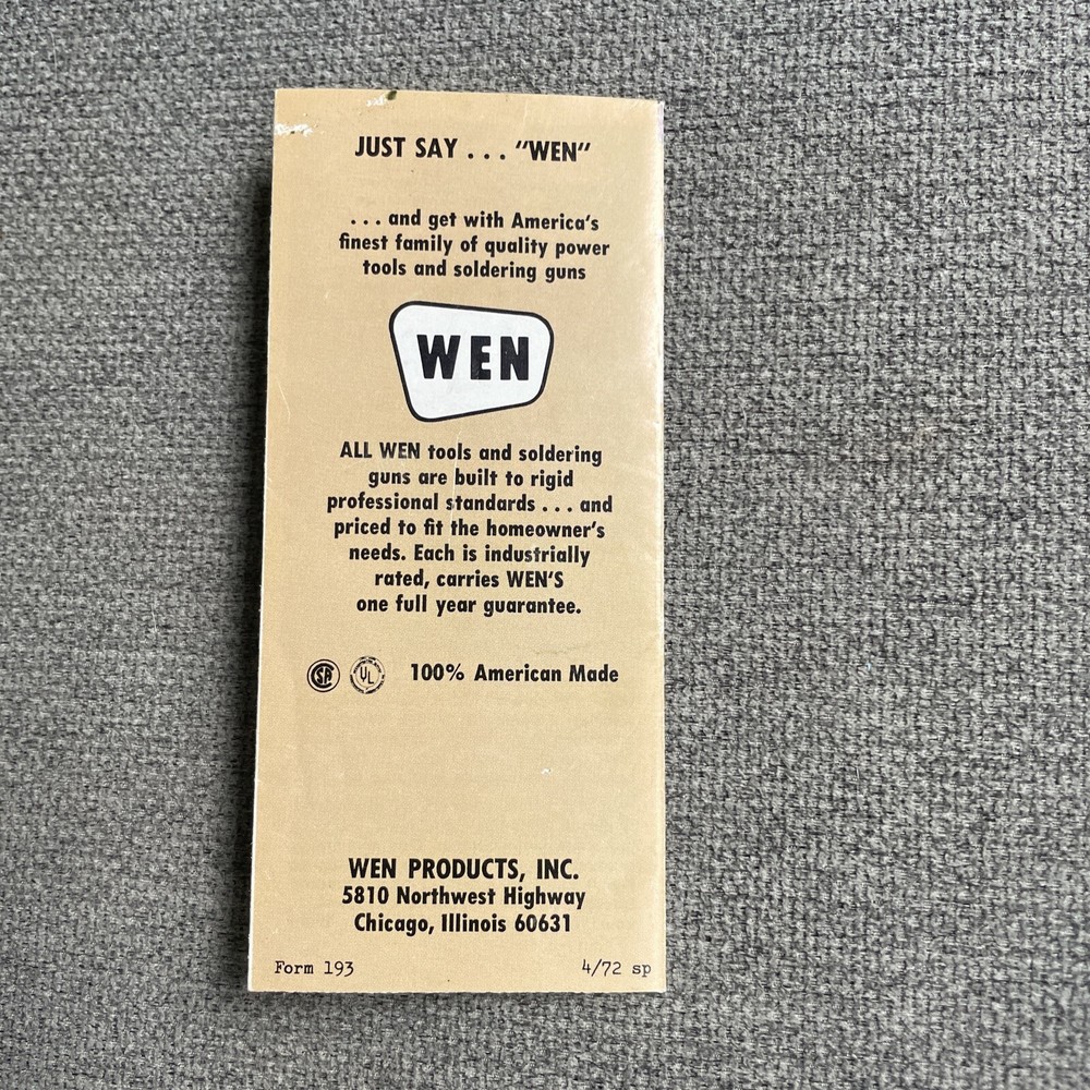 Vintage 1972 WEN Power Tools Fold Out Brochure/Catalog