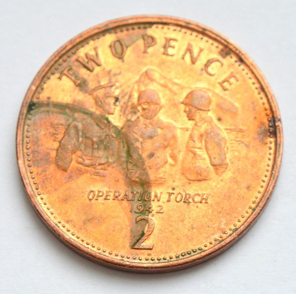 GIBRALTAR 2 PENCE 2010 OPERATION TORCH OLD COIN