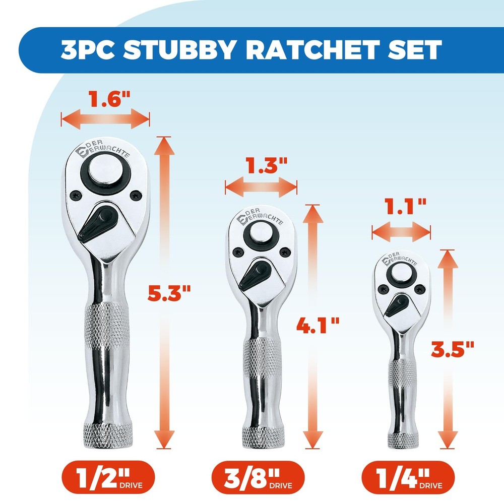 Der Erwachte 3-Piece Stubby Ratchet Set, 3PCS Silver