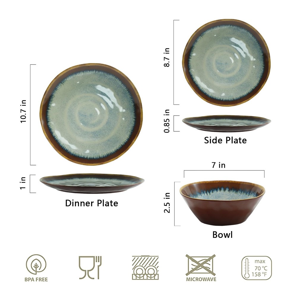 Melamine Dinnerware Sets,12Pcs Plate and Bowl Set,Unbreakable and Lightweight Di