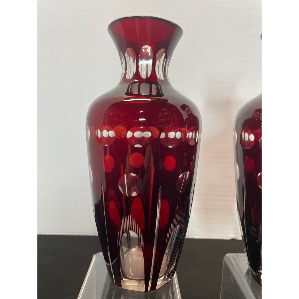 2 Dark Red Ruby BOHEMIAN CZECH VASES