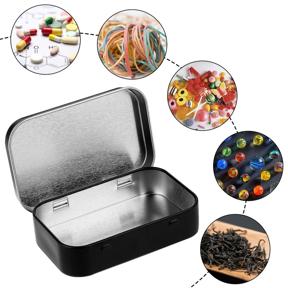 Tyqour 3pcs Rectangular Small Tins with Lids Tin Boxes Container Black