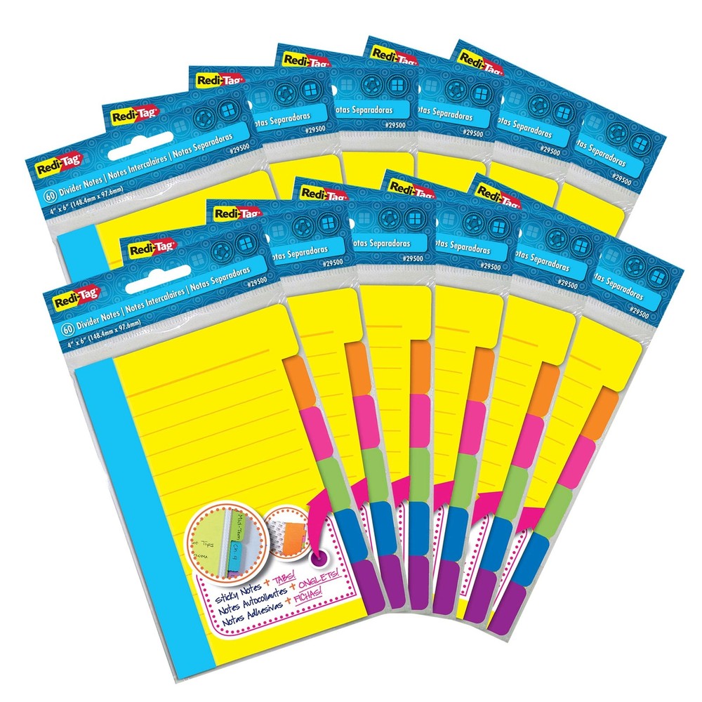 Redi-Tag Divider Sticky Notes, Tabbed Self-Stick Lined Notepads, 720 Ruled No...