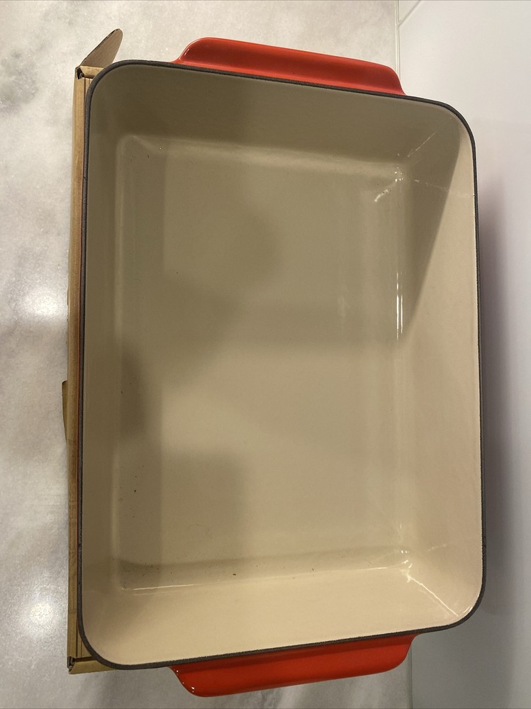 COUSANCES Large Roasting Rectangular Enamel Cast Iron 5.75 Quart QT Red Cerise