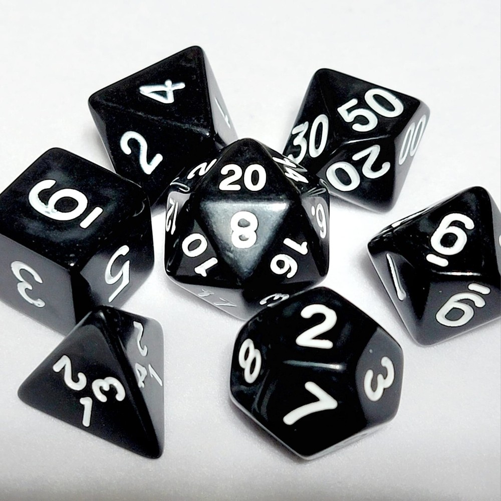 Basic Black 7 Dice Set Poly RPG DnD Dungeons Dragons AD&D Pathfinder d20