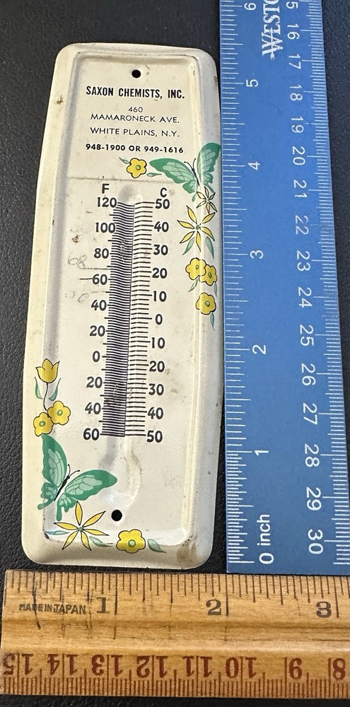 Vintage Saxon Chemists Tin THERMOMETER