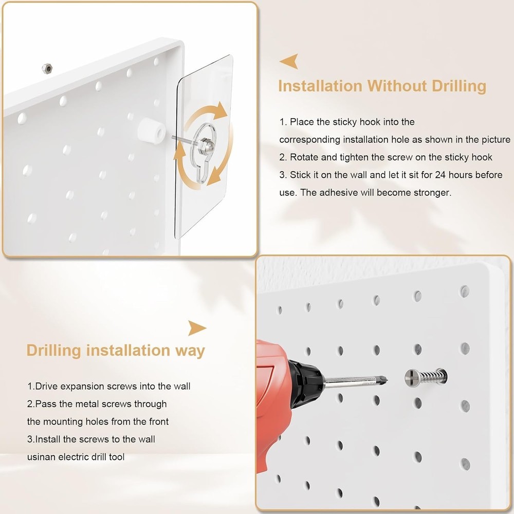 Heavy Duty Pegboard Organizer Kit - 4 White Panels, 32 Hooks, 200 lbs Capacity