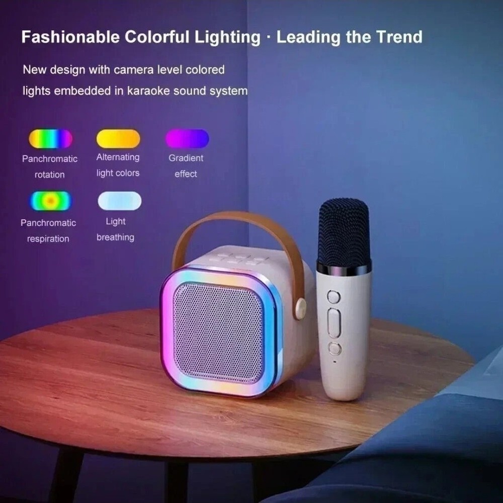 Wireless Mini Karaoke Machine 2 Microphones Bluetooth Speaker Lights