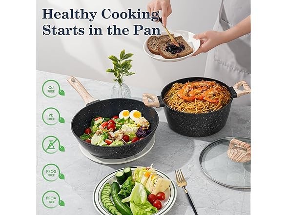 12 Pcs Nonstick Pots and Pans Set Black