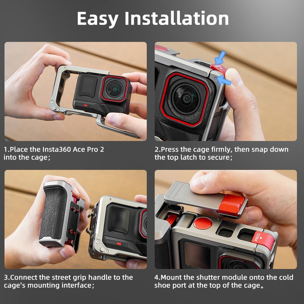 For Insta360 Ace Pro 2 Aluminum Handheld Case Grip Camera Replacement Part