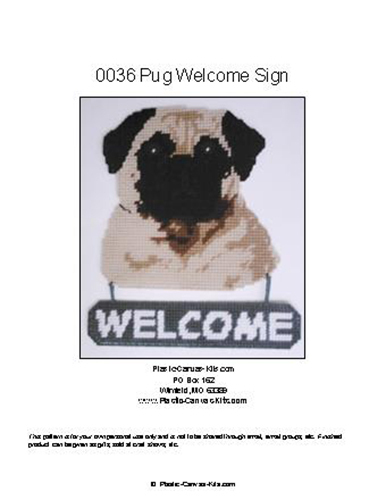 Pug Dog Welcome Sign- Plastic Canvas Pattern or Kit