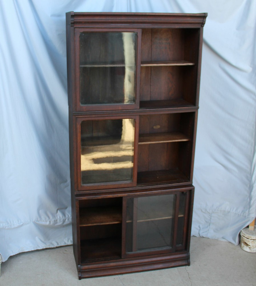 Antique Oak Sectional Bookcase – Danner – Sliding Doors - original finish