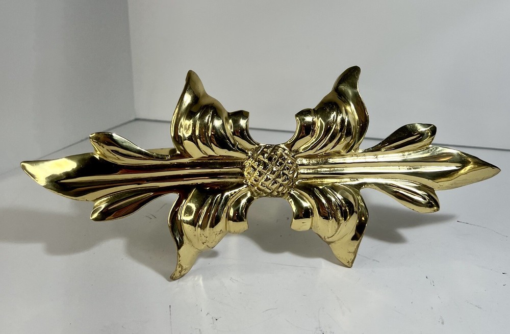 Drapery Tieback Large Brass Wall Mount Bow Leaf Lacquered Pull Back