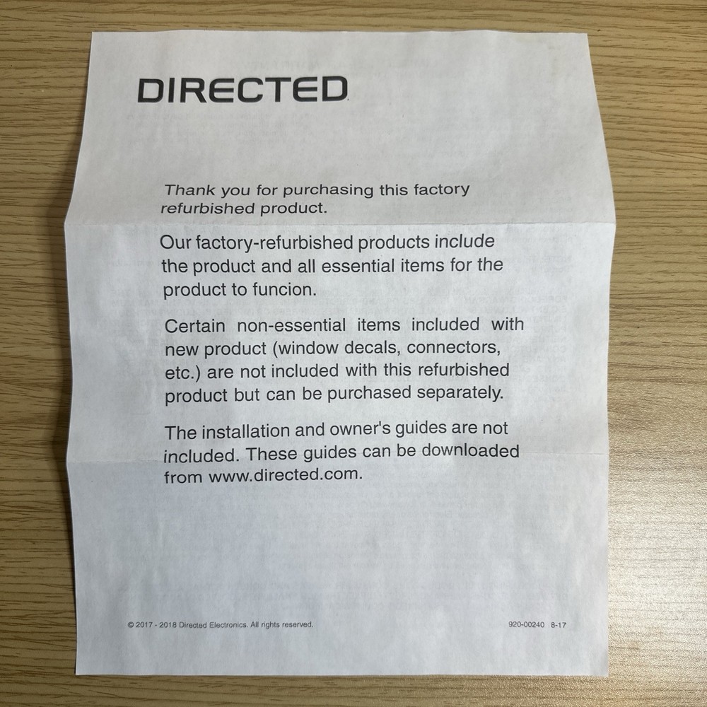 Open Box Directed Electronics 4205P Python Remote Starter 1/2 mile range