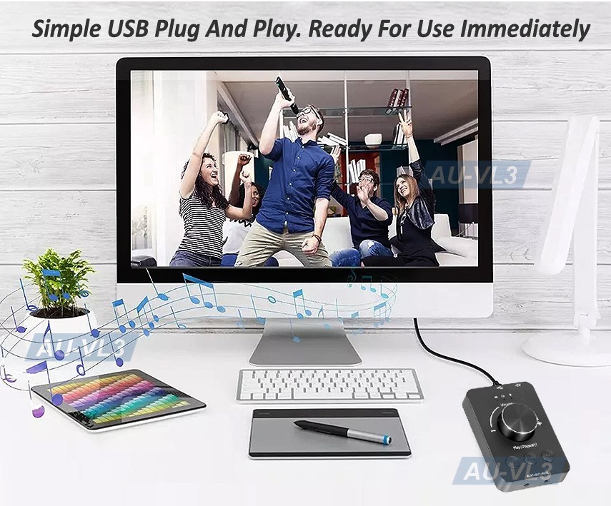 4-in-1 USB Volume Control Box Sound Card Bluetooth Transmitter Stand Alone MP3