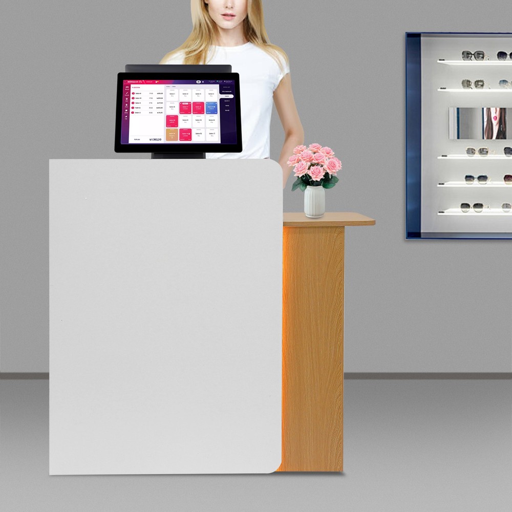 Modern Front Desk Reception Counter, Reception Desk for Salons with LED Light