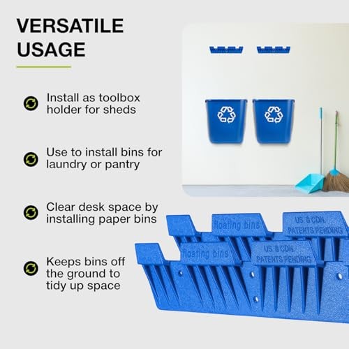 Recycle Bin Wall Mount (2 Pack), Blue Bin Hanger for Garage Organization,