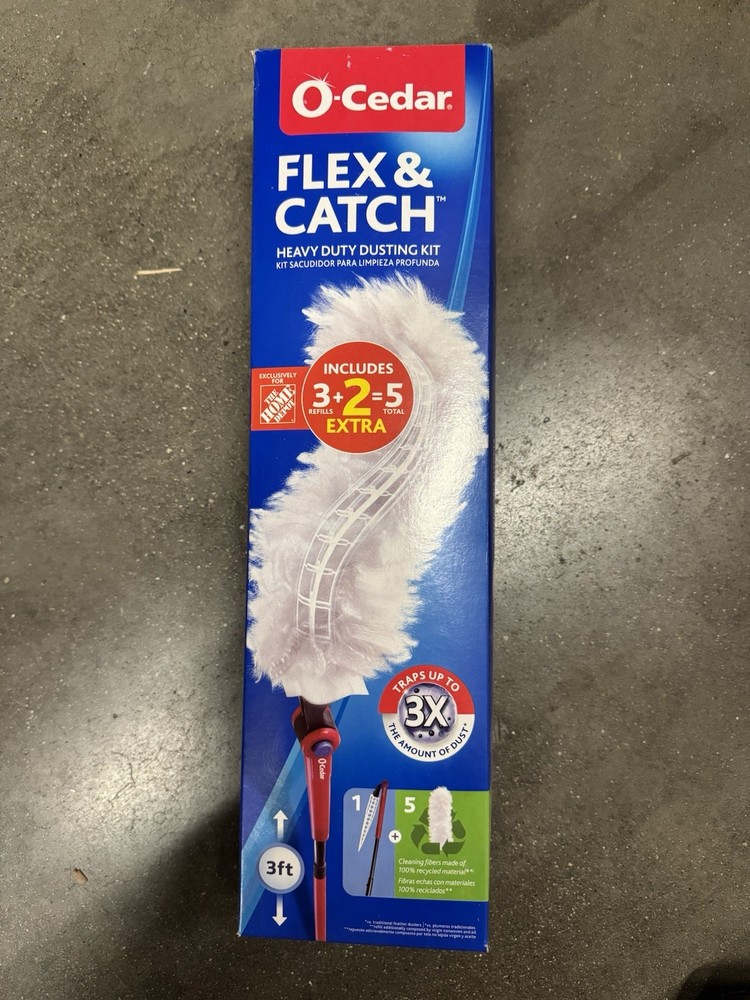 O-Cedar Flex & Catch Heavy Duty Dusting Kit, Extendable Handle, 3ft, 5 Refills