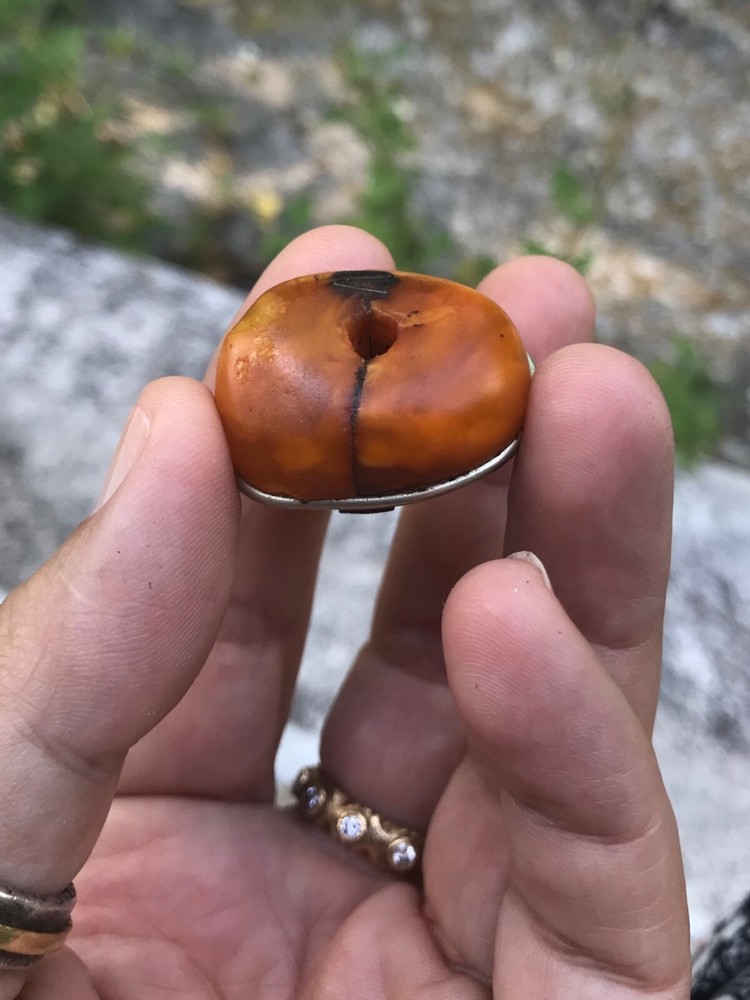 (B) Repaired antique Berber Amber Bead Silver Morocco #4