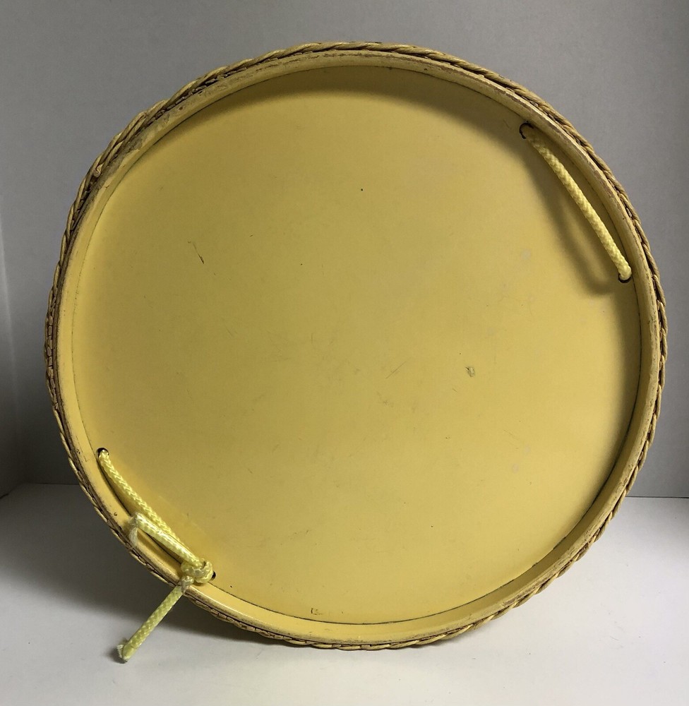 Vintage Yellow Floral Round Wicker Sewing Box