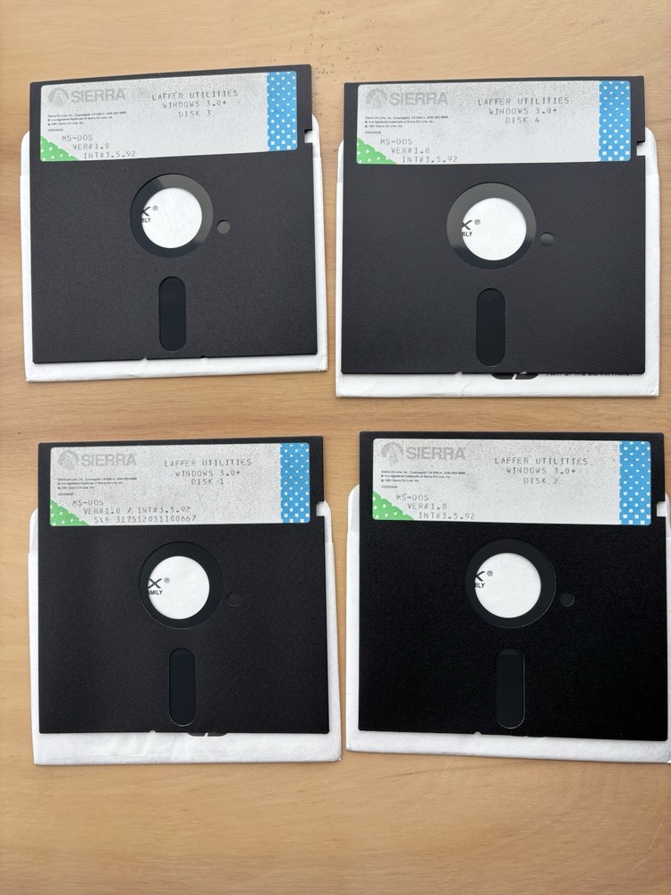 Sierra/Dynamix's Laffer Utilities ~ 4 disk set ~ 5 1/4 floppy disks ~ 1981