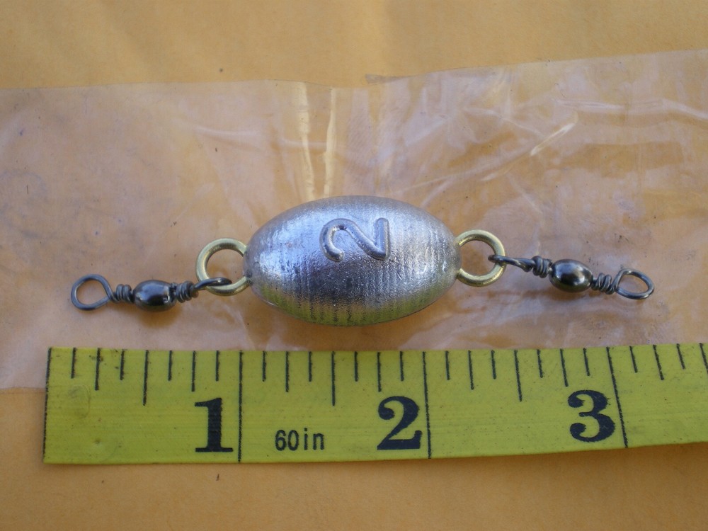 24 PCS #5 BLACK SWIVEL INLINE EGG SINKER W/#2 EYE 1,1-1/2,2, OZ. 8 EA."STRIPER"