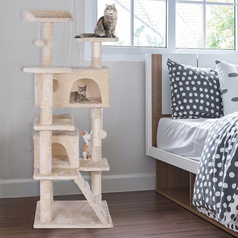55 Inch Cat Tree Multi Level Tower Condo Activity Center Scrathching Post Beige